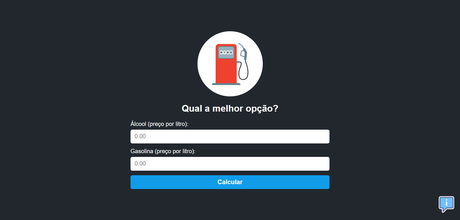 Imagem projeto calculadora álcool ou gasolina